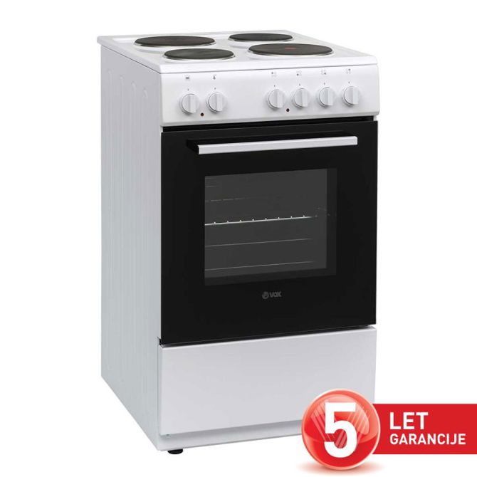 Električni štedilnik VOX EHB 5010 WG, 4 električne plošče, ventilacijska pečica (55 l), bel