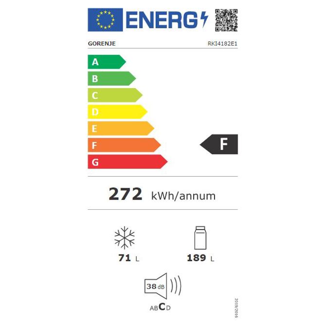 Vgradni hladilnik z zamrzovalnikom Gorenje RKI4182E1, 189 l + 71 l, razred F, bel 4