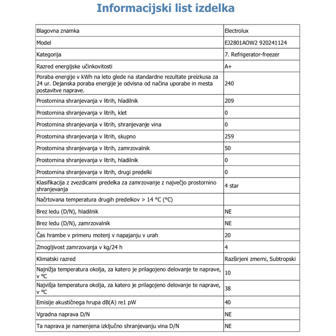Hladilnik Electrolux EJ2801AOW2 5