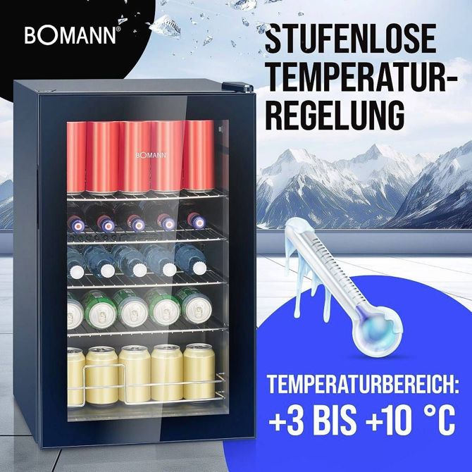Hladilnik Bomann KSG 7287, 63 l prostornine, dvojno stekleno vratno okno, LED osvetlitev, črna 4