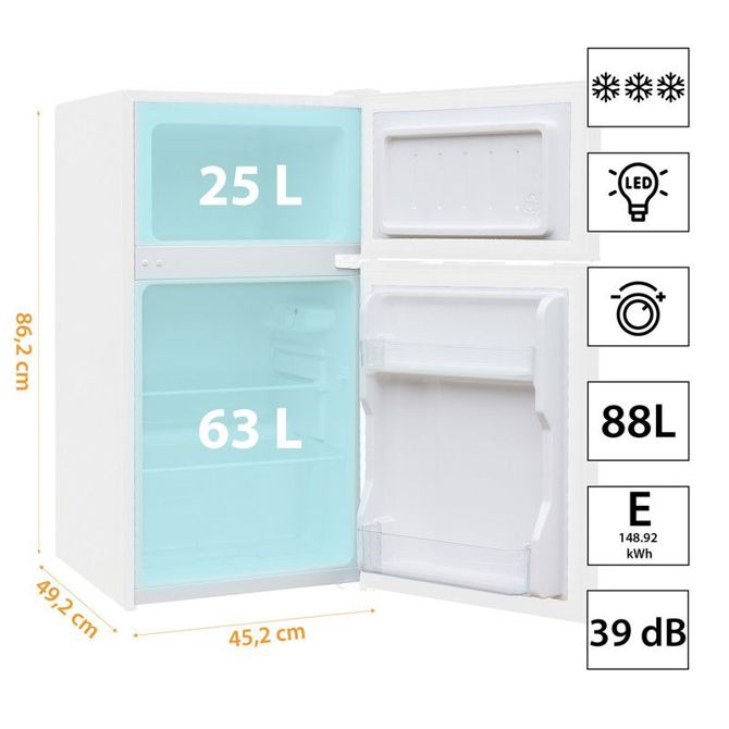 Mini hladilnik Manta MM545D, 88L, 2 vrata, zamrzovalnik do -18°C, 6-stopenjski nadzor, LED osvetlitev, Pure White 5