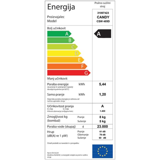 Prostostoječi pralno sušilni stroj Candy CSW 485D 2