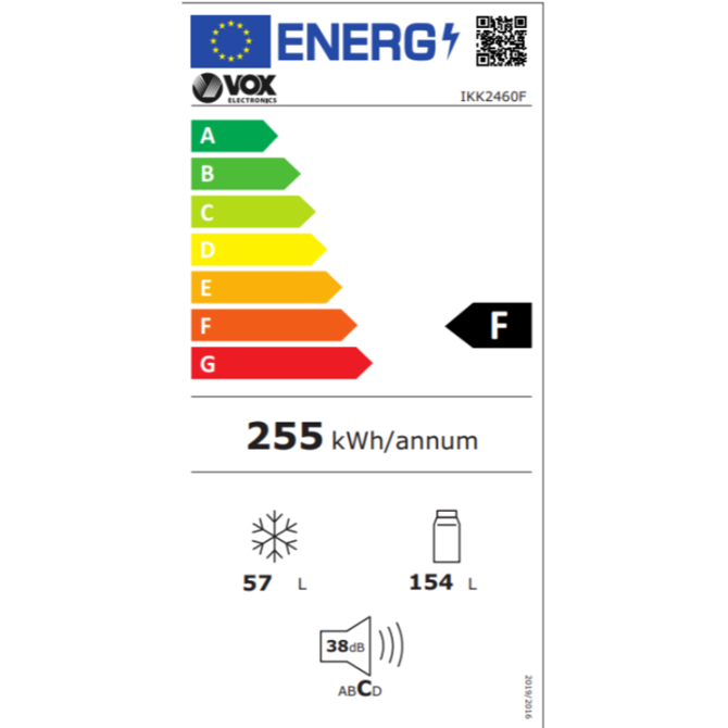 Vgradni hladilnik VOX IKK 2460 E, 154 l + 57 l, 38dB, razred E, višina 144,5cm, širina 54cm 5