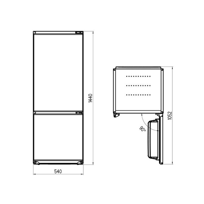 Vgradni hladilnik VOX IKK 2460 E, 154 l + 57 l, 38dB, razred E, višina 144,5cm, širina 54cm 3