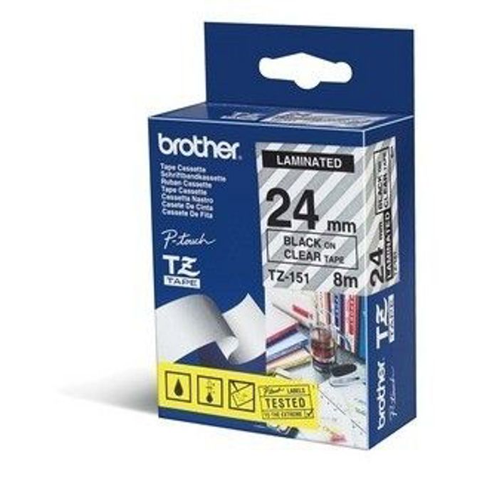 Brother TZE-151 (TZE151) 24mm x 8m črno na prozorno, etiketa