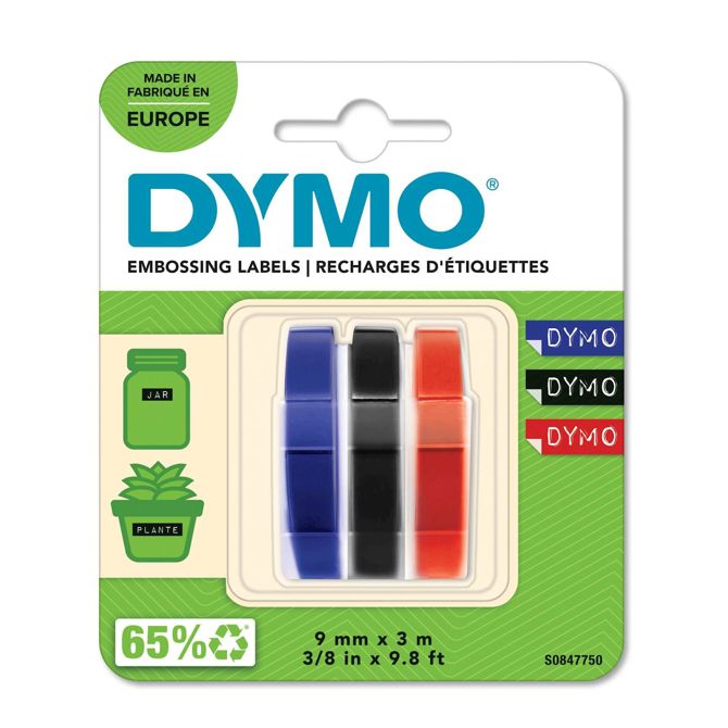 Dymo trak za mehanski tisk, črn - moder - rdeč, 3/1