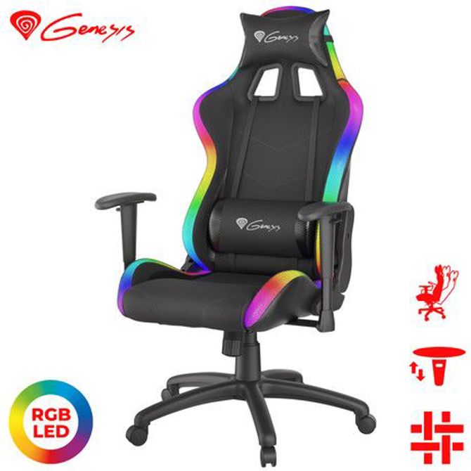 Gaming stol Genesis TRIT 500 RGB, ergonomski, RGB LED osvetlitev, popolnoma nastavljiv