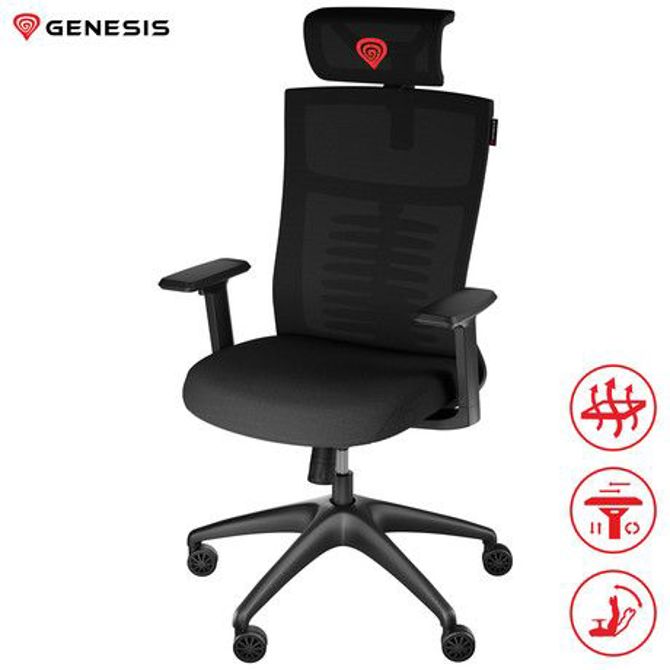 GENESIS ASTAT 200 gaming / pisarniški stol, ergonomski, tehnologija PureFlow, konstrukcija ExoBase, kolesa CareGlide, nastavljiva višina / naklon, črn
