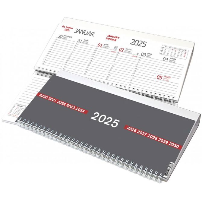 Koledar namizni ležeči siv 2026