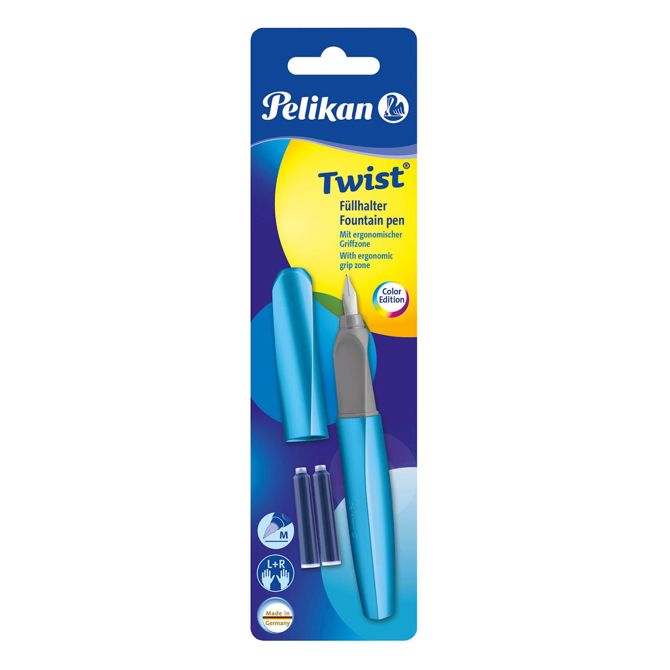 Pelikan nalivno pero Twist + 2x črnilni vložki, Frosted Blue, na blistru