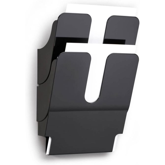Predalnik stenski Flexiplus 2, dvopredalni A4 organizator, moderni dizajn, črn