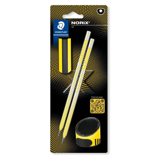 Staedtler set Norix, 2x svinčnik, 1x radirka, 1x šilček, rumen, na blistru