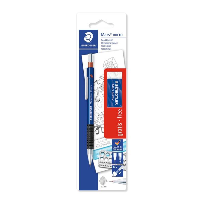 Staedtler tehnični svinčnik Mars micro 0,5 mm in gratis radirka 1+1, na blistru
