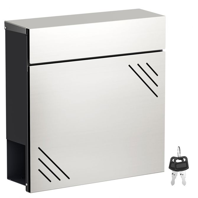 Stenski poštni nabiralnik V63 inox, mehko zapiranje, reža za časopis, zaklepljiv, montaža na steno