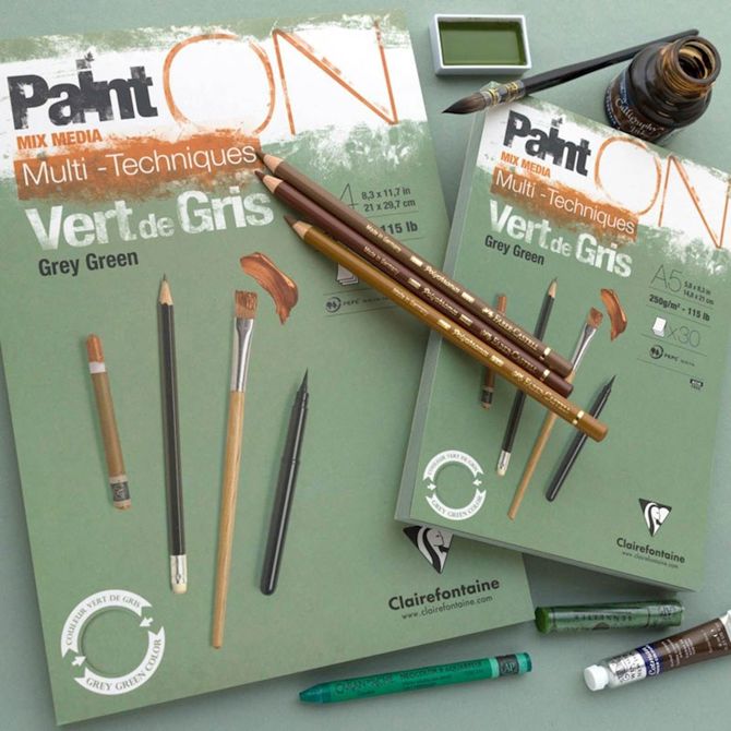 Clairefontaine blok Paint on, A5, 30 listni, 250 g, žajbelj zelen papir 2