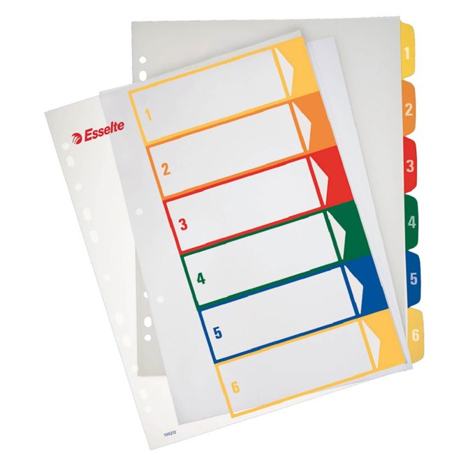 Esselte pregradni karton, A4, PP, barvni, 1-6 4