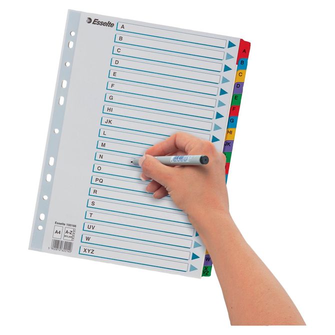 Esselte pregradni karton Mylar, A4, PP, barvni, A-Z 2