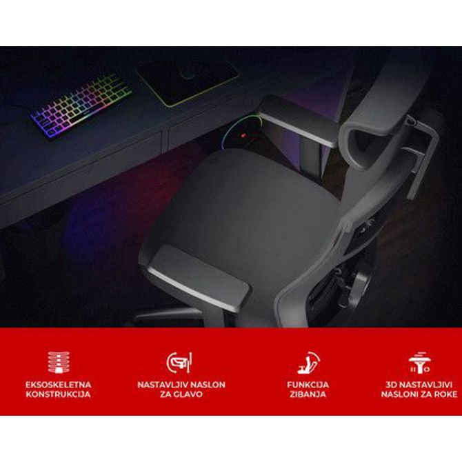 GENESIS ASTAT 200 gaming / pisarniški stol, ergonomski, tehnologija PureFlow, konstrukcija ExoBase, kolesa CareGlide, nastavljiva višina / naklon, črn 2