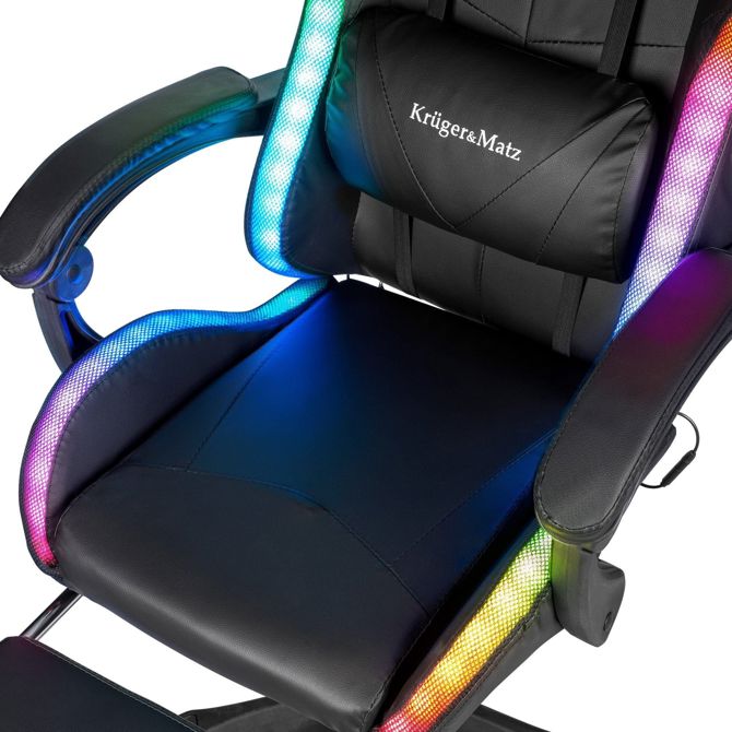 Nastavljiv oblazinjen LED RGB igralni računalniški stol z oporo za noge + daljinec 3