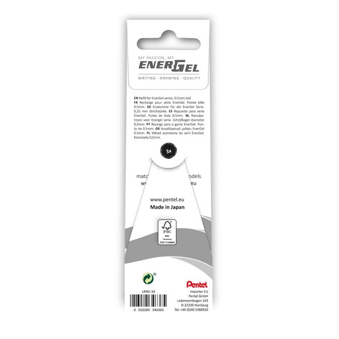 Pentel vložek za roler gel BLN75, črn, 3/1 2