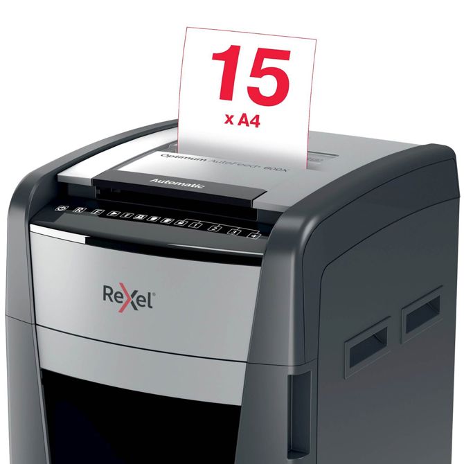 Rexel samodejni uničevalec dokumentov Optimum AutoFeed+ 600X P4 4x30mm 6