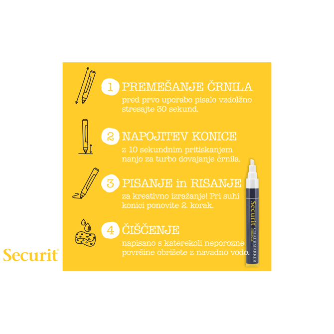 Securit MARKERJI s tekočo kredo MEDIUM BELE barve SMA510V4WT 4