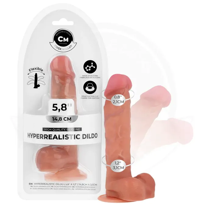 Dildo Cock Miller Hyper Realistic Articulable, realistični dildo iz medicinskega silikona, fleksibilno jedro, sesalno dno, 14,8 cm