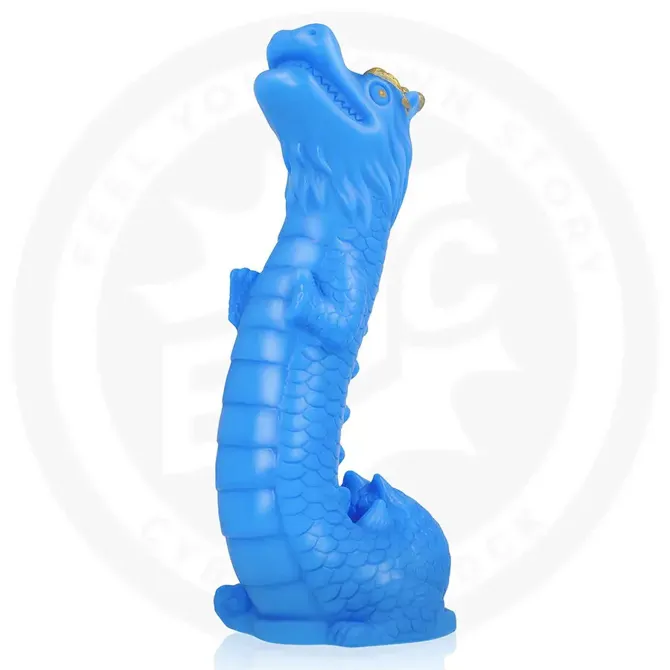 Dildo Epic Naga Celestial Dragon, 23 cm, prisesek, supersoft silikon, modro-zlate barve