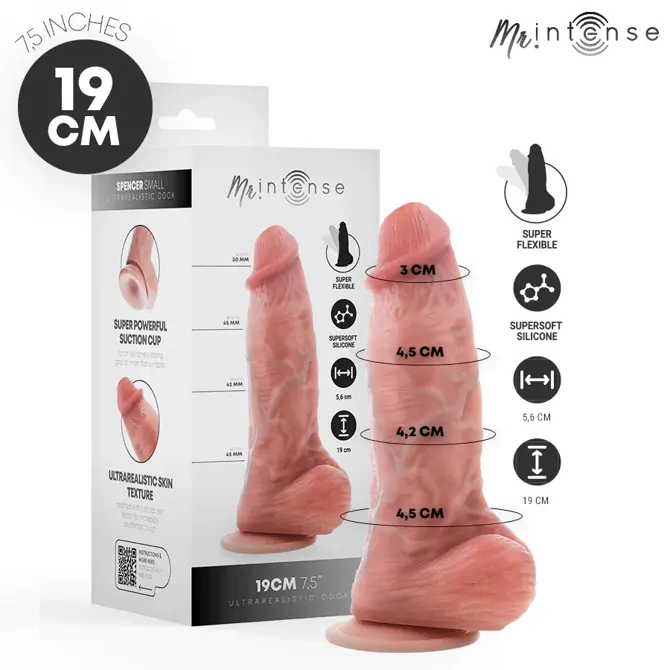 Dildo Mr Intense Spencer Ultra Realistic 19 cm (7.48), realistično oblikovan, močno sesalno dno, silikonski material