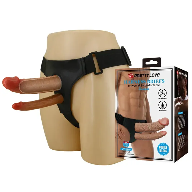 Strap-on Pretty Love Keaven With Double Dildos, dvojna stimulacija, 17,5 in 14 cm, vodoodporen