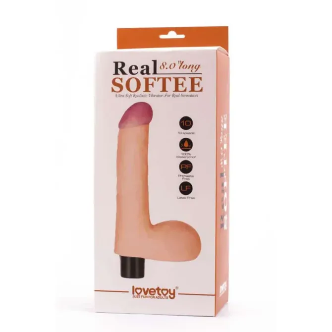 Vibracijski penis Lovetoy Real Softee #4, 20,5 cm, 2 x AA, svetle kožne barve