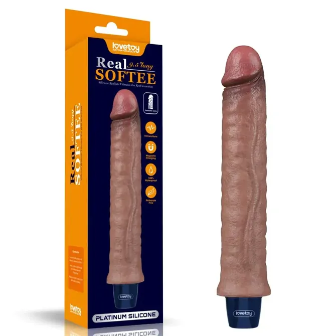 Vibracijski penis Lovetoy Real Softee Flesh, 24,1 cm (9.5), 10 vibracijskih načinov, USB polnjenje