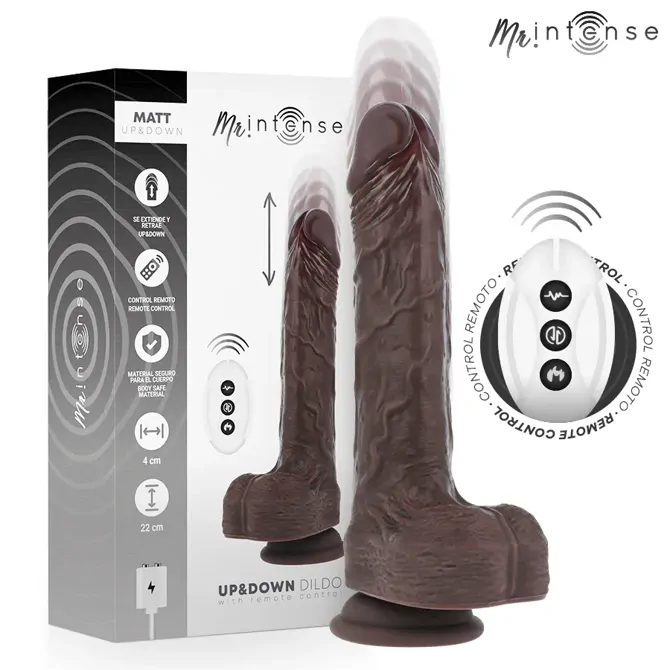 Vibrator Mr Intense Matt Up & Down, mehansko gibanje, 3 vibracijski načini, daljinski upravljalnik, sesalno dno, črne barve