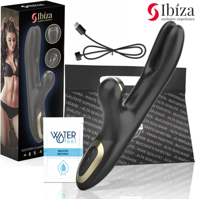 Vibrator Rabbit Ibiza Suction Clamping, črn