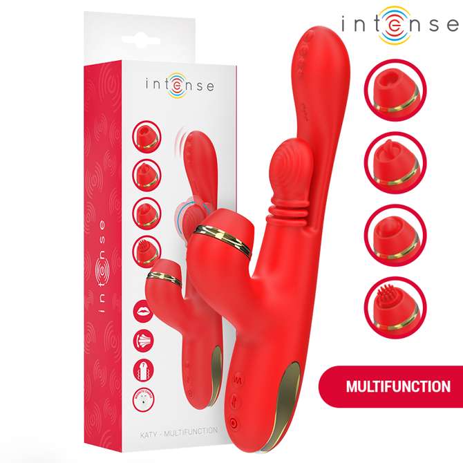 Vibrator Rabbit Intense Katy Multifunction, 3 funkcije, 14,5 cm IPX7, silikon/ABS, rdeče barve