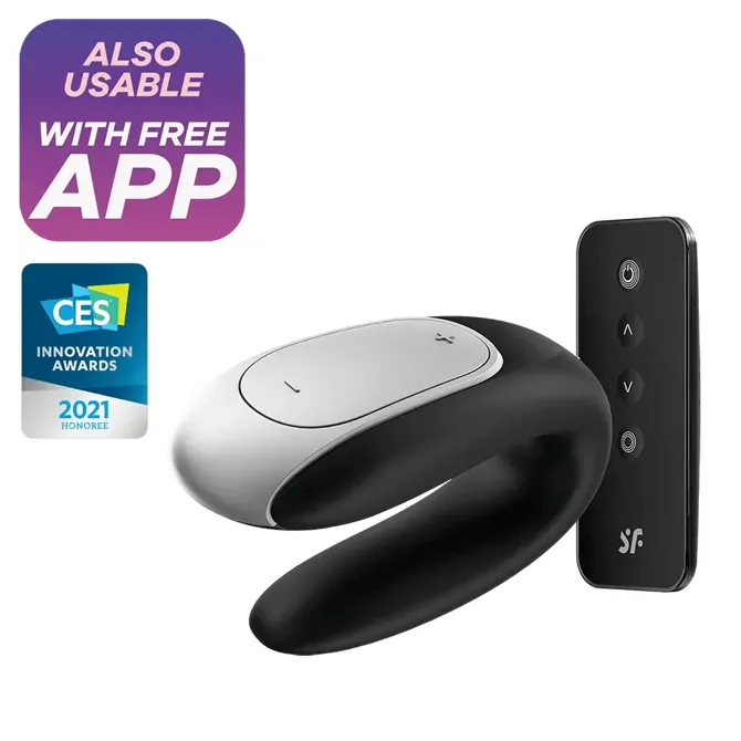 Vibrator za pare Satisfyer Partner Double Fun, brezžični upravljalnik + aplikacija, 9,3 cm, USB-polnjenje, črn