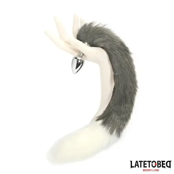 Analni čep LateToBed BDSM Line Fox Tail Gray & White, kovinski čep z lisičjim repom, velikost S 5