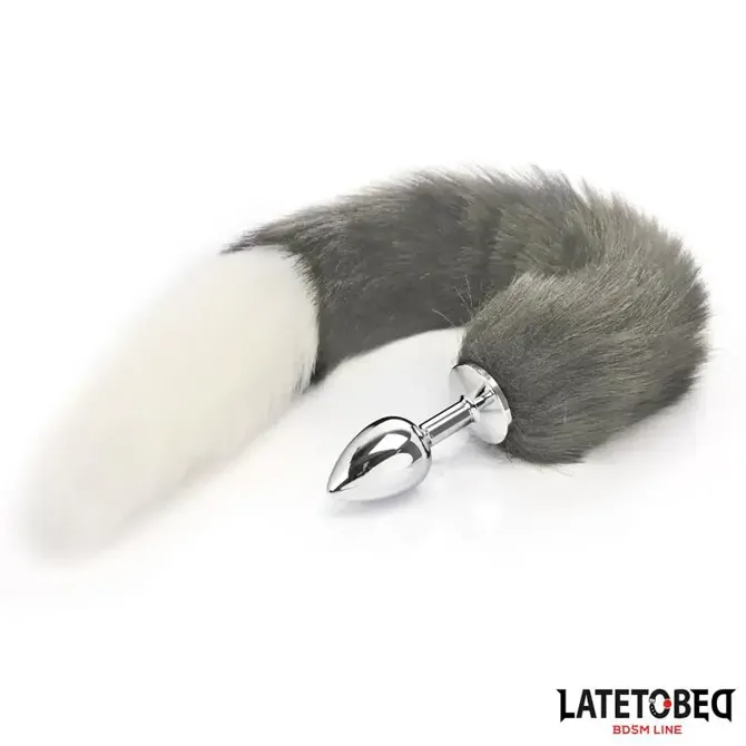 Analni čep LateToBed BDSM Line Fox Tail Gray & White, kovinski čep z lisičjim repom, velikost S 6