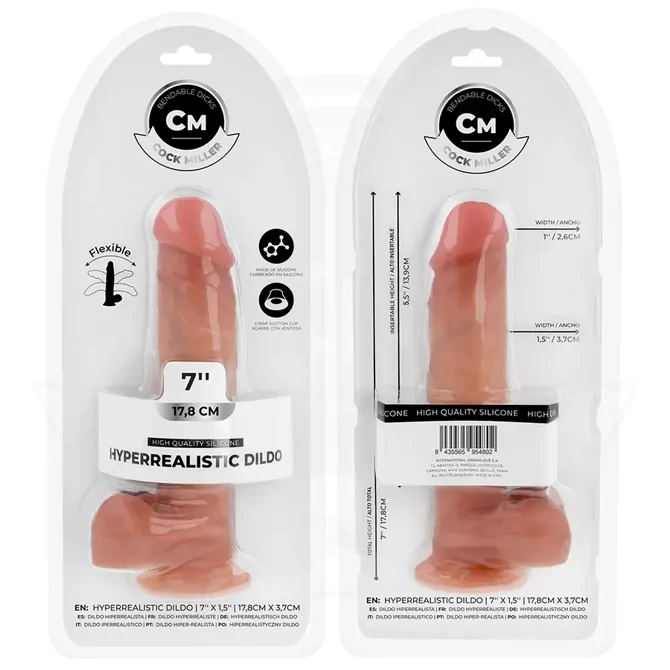 Dildo Cock Miller Hyper Realistic Articulable, realistični dildo iz medicinskega silikona, fleksibilno jedro, sesalno dno, 17,8 cm 5