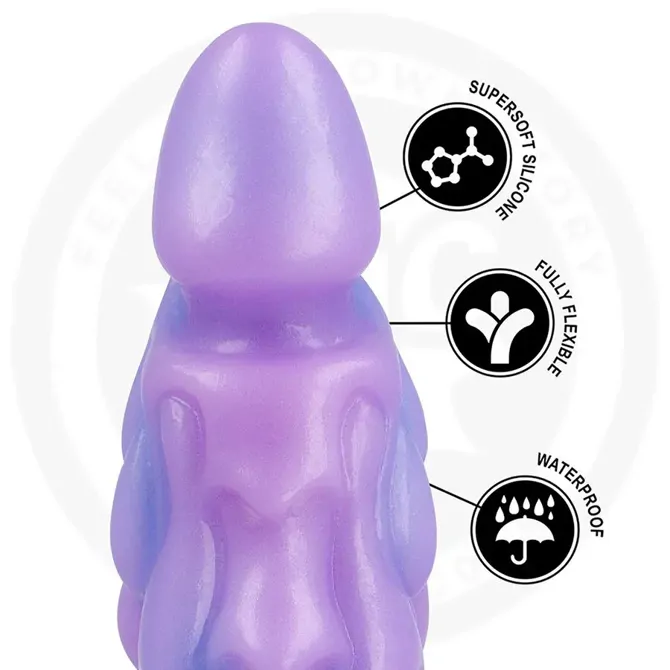 Dildo Epic Sapphire Lunar Glow, silikonski fantazijski dildo s priseskom, vodoodporen, vijolično-modre barve 3