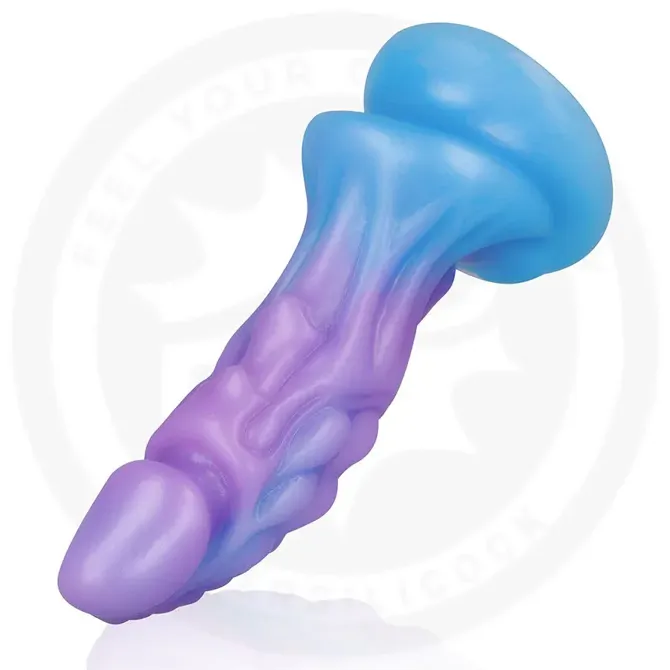Dildo Epic Sapphire Lunar Glow, silikonski fantazijski dildo s priseskom, vodoodporen, vijolično-modre barve 4