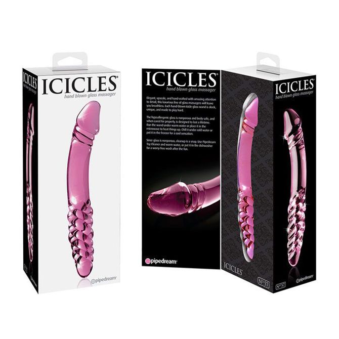 Dvojni stekleni dildo Pipedream Icicles No. 57, 23 cm, roza 3