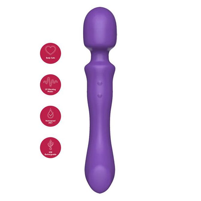 Dvostranski masažni vibrator She.E.O, 24 cm, silikon in ABS plastika, IPX7, vijolične barve 4