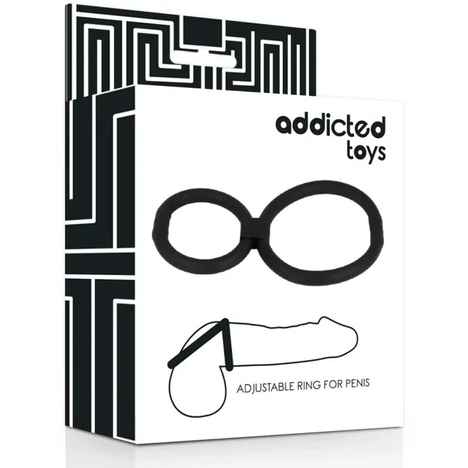 Erekcijski obroček Addicted Toys Adjustable Black, dvojni obroček za penis in moda, raztegljiv PVC material, prilagodljiva uporaba, črne barve 3