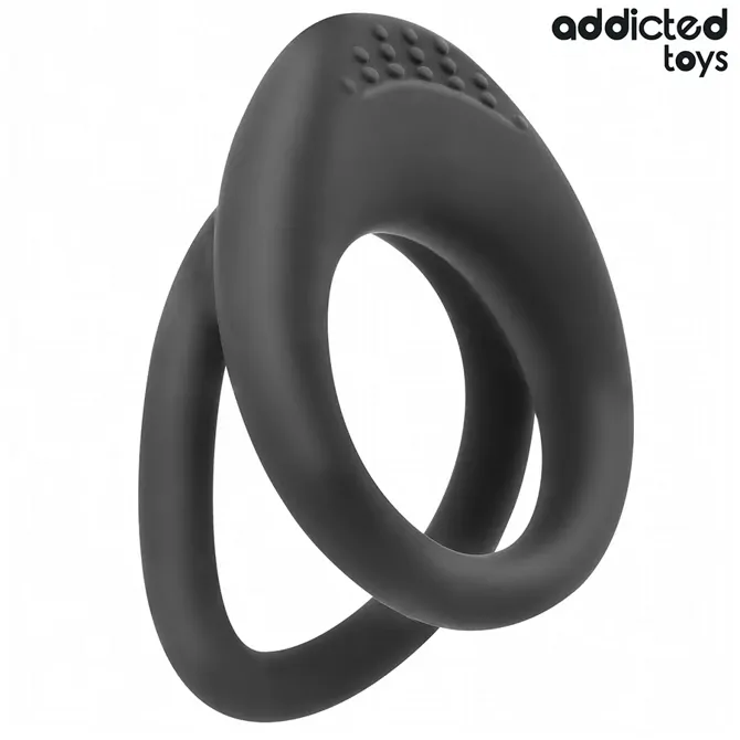 Erekcijski obroček Addicted Toys Double Textured, dvojna zasnova, teksturirana površina, vodoodporen, črne barve 2