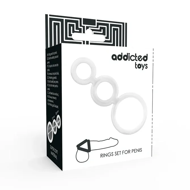 Erekcijski obroček Addicted Toys Mod. 5 Clear, trojni obroček za penis in moda, prožen TPR material, vodoodporen, prozorne barve 3