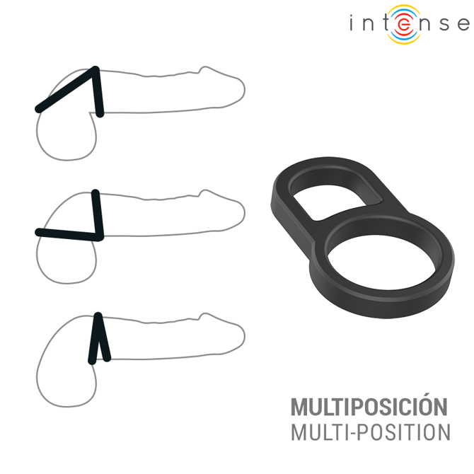 Erekcijski obroček Intense Conleth Mod. 3, dvojni obroček, fleksibilen elastomer, vodoodporen, črne barve 3