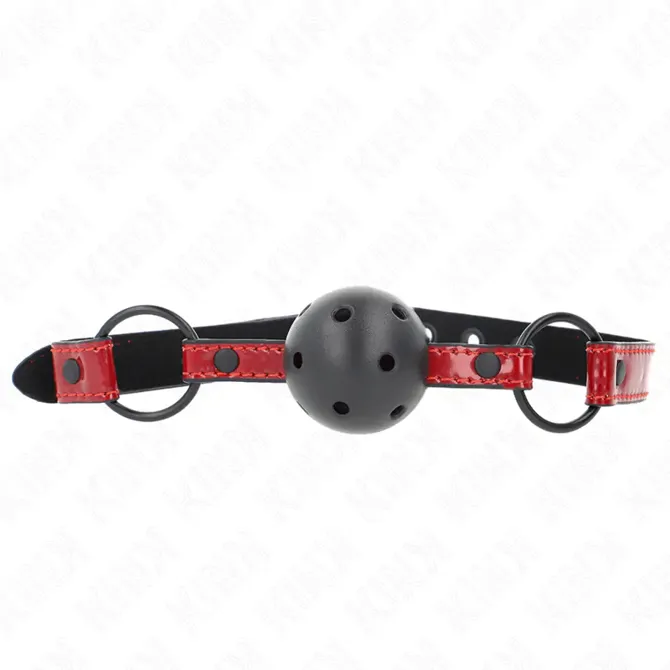 Ustni gag Kink shiny leatherette rdeče/črn, 4,5 cm 2