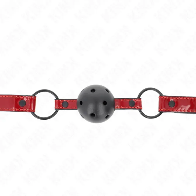 Ustni gag Kink shiny leatherette rdeče/črn, 4,5 cm 3