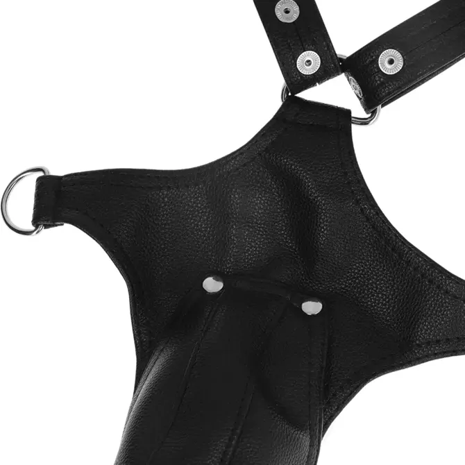 Jockstrap Fetish Submissive Attitude Eco Leather, oprtnik s tangami, vegansko usnje, kovinski obročki, črne barve 5